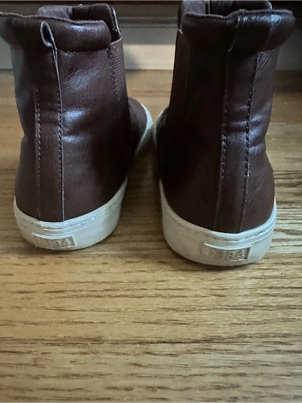 Kids Brown Slip-On Leather-Style High Top Sneakers